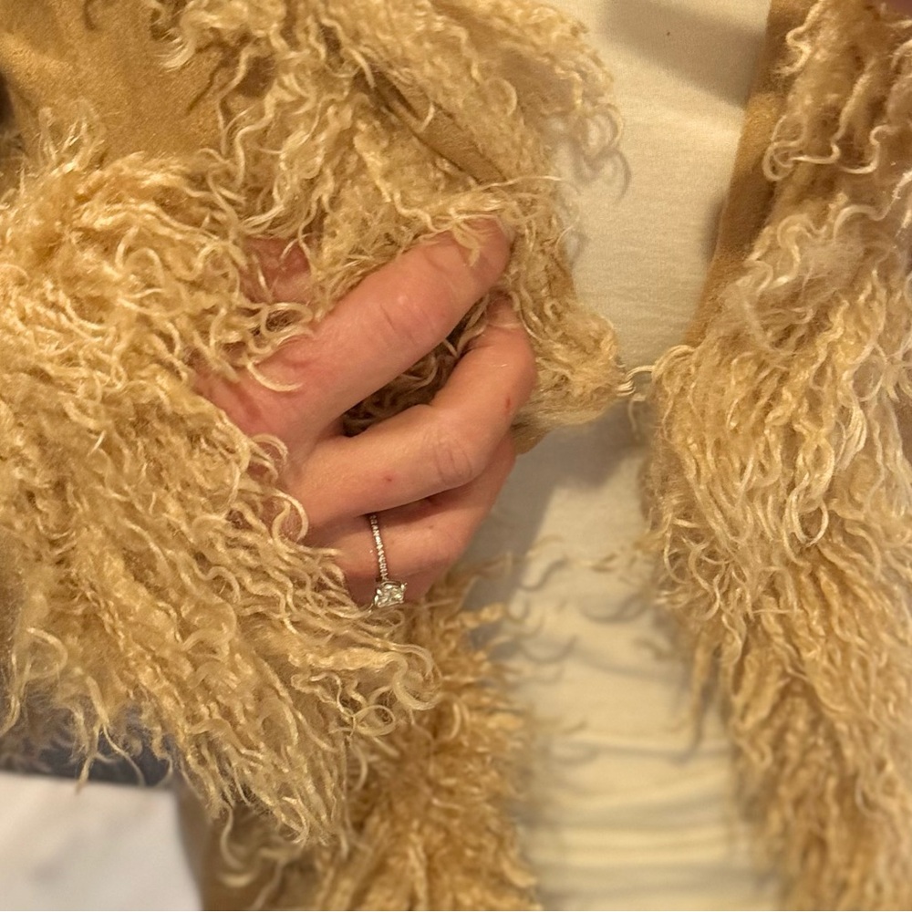 Tan Faux Fur Trim Penny Lane Vintage 60s 70s Inspired Coat Halloween - Picture 6 of 8